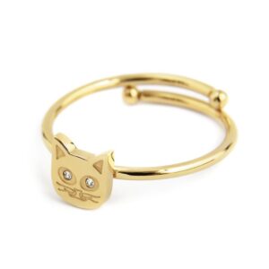 Anello gatto con cristalli taglia S oro
